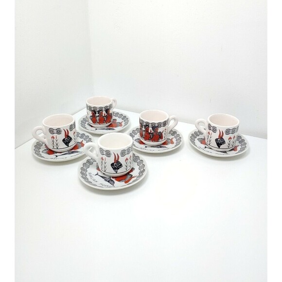 Iraklion Heraklion Museum hand painted cup and saucer sets 5 Greece Rare - Picture 1 of 7